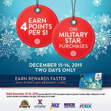 · other benefits of the military star card include: Give Gifts Reward Yourself Military Star Offering Double Points Dec 15 16 The Exchange Newsroom