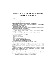 Program I Pitanja Za Prijemni Iz Biologije