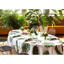 Tropical Leaves Oval Linen Tablecloth Round Linen Tablecloths Table Cloth Leaf Tablecloth