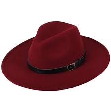 Dantiya Women S Wide Brim Wool Fedora Panama Hat With Belt Wine Red 17 Liked On Polyvore Featuring Accesso Red Cowboy Hat Red Fedora Hat Hats For Men