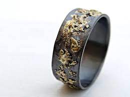 Mens Wedding Band Gold Silver Meteorite Ring Gold Etsy In 2021 Mens Gold Wedding Band Mens Wedding Bands Sterling Silver Rings Bands