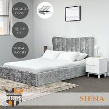 Lift mechanism & bed frame with storage unit webkit1010763 lift mechanism (xult60lm) and queen bed base. Siena Queen Size Gas Lift Storage Bed Frame Silver Crushed Velvet Fabric Upholstered