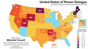 Poweroutage.us collects, records, and aggregates live power outage data from utilities all over the united states, with the goal to create the single most reliable and complete source of power outage information available. Oc United States Of Power Outages Number Of Major Power Outages Per Capita In Each Us State 2015 20 Dataisbeautiful