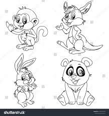 Black And White Vector Illustrations Of Happy Monkey Kangaroo Rabbit And Panda Cute Graphic Design Portfolio Cover Vector Illustration Animal Coloring Books