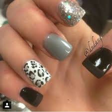 Black And Grey Nails Black Grey Silver Cheetah Nails Pretty Nails Swag Nails