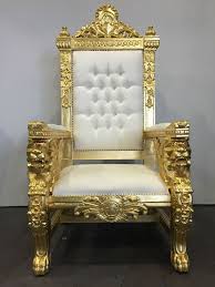 White Gold Hollywood Regency Large Lion Head King Chair Gothic Queen Throne King Chair Throne Chair Chair