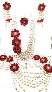 Check spelling or type a new query. Urbalaa Floret Red White Gota Patti Necklace Earrings Hath Phool Kamarband Maang Tika 7 Items For Women Girls Mehandi Haldi Buy Online In Turkey At Turkey Desertcart Com Productid 95922619