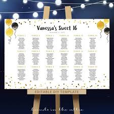 Wedding Seating Chart Template Sweet 16 Birthday Festive