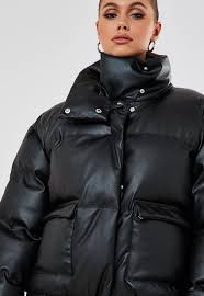 Missguided Black Faux Leather Puffer Jacket Puffer Jacket Outfit Puffer Jacket Women Women Faux Fur Vest