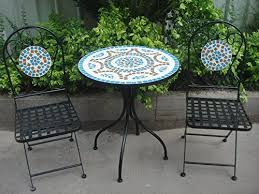 Gardensity Blue Mosaic Bistro Set With Foldable Table And Chairs Classic Vintage Victorian Style Blue Model Mosaicbl726079 Ga Table Mosaic Table Bistro Set