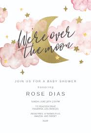 Download for free and make a personalized invitation with adorable layouts and designs. Over The Moon Baby Shower Invitation Template Greetings Island Moon Baby Shower Invitation Moon Baby Shower Star Baby Shower Invitations