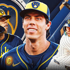 Christian Yelich wearing the Milwaukee Brewers captain uniform