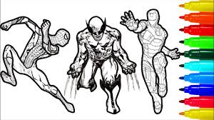 Iron spiderman vs spiderman coloring pages , spiderman coloring. Spiderman Iron Man Hulk Wolverine Captain America Coloring Pages Youtube
