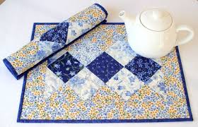 Quilted Placemats Blue Yellow Table Mats Floral Placemats Fabric Place Mats Table Quilt Set Of 2 Placemats Quiltsy Handmade Place Mats Quilted Floral Placemats Placemats