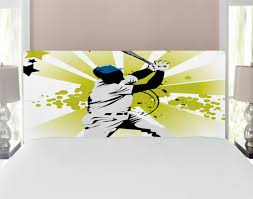When space is a little limited, a baseball bat headboard may be all you need to complete your sport themed room. Baseball Headboard Pitcher Hits The Ball Fast Stars All Over The Bat Speed Strong Game Team Graphic Upholstered Decorative Metal Bed Headboard With Memory Foam Full Size White Green By Ambesonne