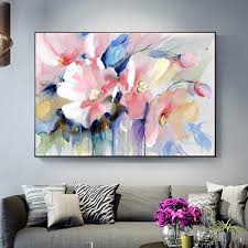 Living room wall decor flowers. Abstract Watercolor Flower Oil Painting Print On Canvas Modern Wall Art Flower Picture For Living Room Wall Poster Cuadros Decor Wish