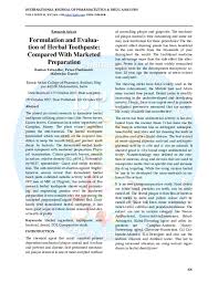 Pdf Formulation And Evalua Tion Of Herbal Toothpaste