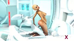Bald 3D MILF captured by aliens for horny experiments with blue-skinned  shemale
