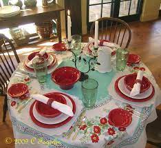 090409turquoiseclothrepeatwscarlet1 Jpg Photo This Photo Was Uploaded By Peppercorn99 Find Oth Kitchen Table Settings Vintage Table Decorations Fiesta Table