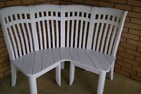 Repurposed Chairs Into A Cute Corner Bench Diy Chair Old Chairs Chairs Repurposed