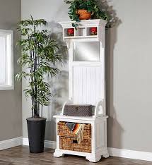 Hall tree with extra storage cabinet finished in white. Living Room Hall Trees St Michel S Furniture Floorcoverings