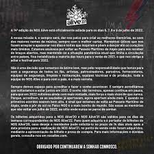 Nos alive's statement reads, the 14th edition of nos alive is officially postponed to july 6, 7, 8 and 9, 2022. Nos Alive Nos Alive Twitter