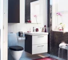 Bathroom Black And White Small Small Space Ikea Bathroom Design With Wall Mounted Vanity With White Glossy Drawer Also Single Tank Sink And Modern Toilet A