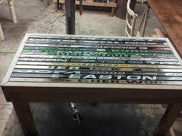 Made From Broken Hockey Sticks Stable Tables Hockey Stick Furniture Hockey Stick Hockey Stick Crafts