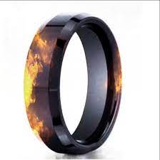 Black Gold Fire Effect Wedding Band Firefighter Wedding Mens Wedding Rings Rubber Rings Wedding