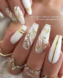 54 stunning acrylic gel coffin nails design for summer nails to look elegant page 7 of 54 latest fashion trends for woman white nails with gold coffin nails designs coffin nails long