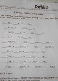 Activity Please Balance Me Balance The Following Chemical Equations Making Sure To Apply The Brainly Ph