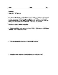 Describe a variety of forms of energy e g heat chemical light and the changes that occur in objects when they interact with those forms of energy. Sound Waves Worksheet And Lab W Answer Key Fun Learning Activity