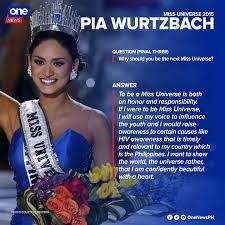 Miss universe 2015 pia wurtzbach shows she's still got the wit and the grace as she answers random questions with martin. Kate Singkit Ø¹Ù„Ù‰ ØªÙˆÙŠØªØ± Question And Answers Portion Miss Universe 1969 Ms Gloria Diaz Miss Universe 1973 Ms Margie Moran Miss Universe 2015 Ms Pia Wurtzbach Miss Universe 2018