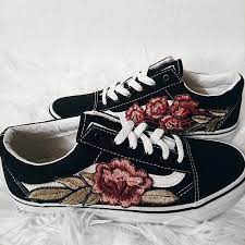 Low Top Unisex Custom Rose Floral Embroidered Patch Vans Old Skool Sneakers Embroidered Shoes Vans Old Skool Vans Old Skool Sneaker