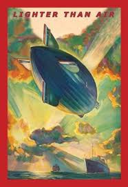 Lighter Than Air Air Ship Traverses The Ocean High Above Passenger And Cruise Ships Below 12x18 Giclee On Ca Dirigible Art Ocean Art Airship
