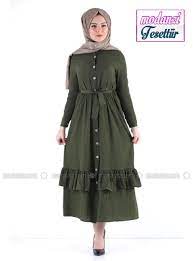 Modanisa Elbise Modelleri 2020 Dugmeli Tesettur Elbise Tsd5790 Haki Haki Elbise Modelleri Elbise Moda