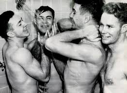 1937 Univ Of Wash Football Team Showering Photo Geo Strock Life Men In Shower Vintage Lockers Photo