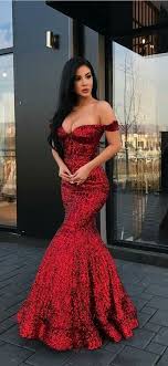 Mermaid Off The Shoulder Floor Length Red Sequined Prom Dress Dresses For Teens V Neck Prom Dresses Prom Dresses Long