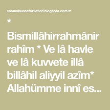 bismillahirrahmanirrahim ve la havle ve la kuvvete illa billahil aliyyil azim allahumme inni es eluke ya kadimu ya daimu y duanin gucu dualar sifa duasi