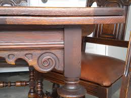 Antique English Oak Dining Table And 6 Chairs With Leather Bottoms Oak Dining Table Dining Table Oak Table
