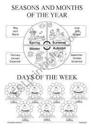Children Can Learn The Seasons Months And Days While They Are Coloring The Worksheet Months In A Year Seasons Worksheets Kindergarten Worksheets