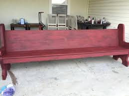 100 Year Old Church Pew Done In Diy Chalk Paint Carnival Red And Black Waxed Farmhouse Furniture Furniture Makeover Redo Furniture