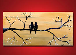 Meaningful Simple Bird On Tree Drawing Sale Golden Love Birds Love Romantic Gift Large Painting Birds On Tree With Flowers Blussom Origi Love Birds Painting Simple Canvas Paintings Birds Painting