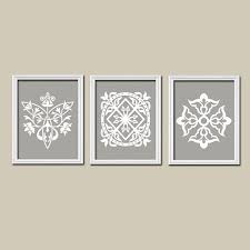 Grey Gray White Ornament Design Artwork Set Of 3 Trio Prints Bedroom Kitchen Bathroom Wall Decor Ab Grey Home Decor Gray Bathroom Decor Bedroom Wall Art Canvas