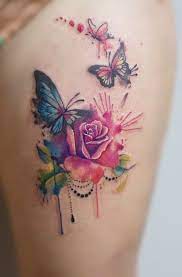 I Would Love This Watercolour Tattoo On My Thigh With A Clock On The Top Right Corner Tattoos For Women Trendy Tattoos Tattoos