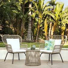 Best Choice Products 3 Piece Patio Wicker Conversation Bistro Set W 2 Chairs Glass Top Side Table Cushi Patio Decor Patio Furniture Sets Outdoor Patio Decor