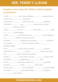 Completa Con Los Verbos Ser Tener Y Llevar Learning Spanish Spanish Worksheets Teaching Spanish