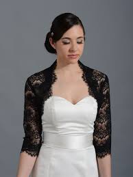 Black 3 4 Sleeve Bridal Lace Wedding Bolero Jacket 051n Lace Shrug For Dresses Bridal Dresses Black Evening Dresses