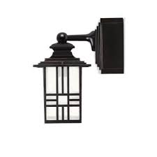 Hampton Bay Mission Style Black With Bronze Highlight Outdoor Wall Lantern With Built In Electrical Outlet Gfci 30264 The Home Depot Wall Lantern Hampton Bay Bronze Highlights