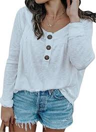 R 301 Solid Round Neck Long Sleeves Button Up Casual Knit Blouses Veryvoga